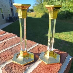 Vintage lucite and brass candle stick holders set of 2